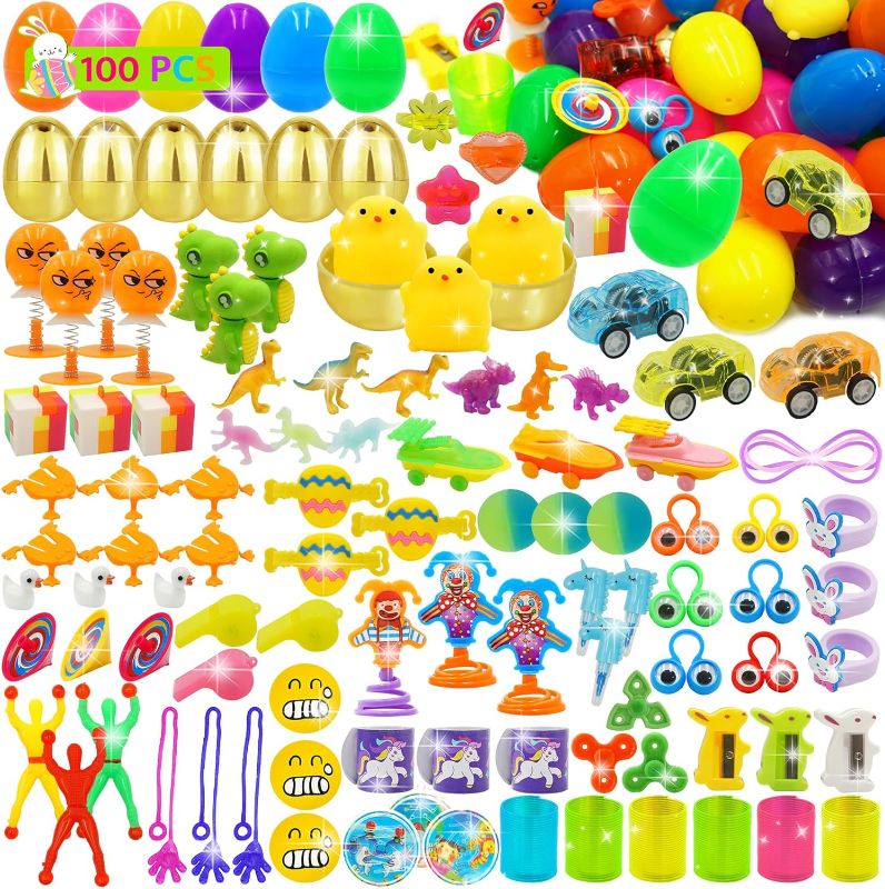 Photo 1 of 100 PCS Easter Prefilled Eggs with Assorted Toys, Easter Basket Stuffers for Kid Toddler Teens Boys Girls Easter Egg Hunt Filling Treats Easter Basket Stuffers Easter Party Favor
