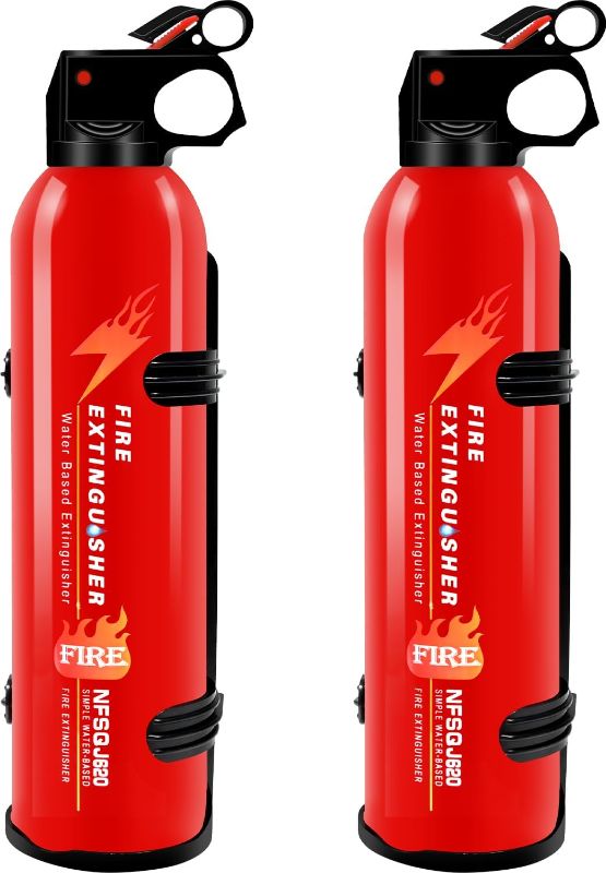 Photo 1 of 2 Pack Fire Extinguisher with Bracket - Fire Extinguishers for The House, Portable Car Fire Extinguisher, A, B, C, K Type Water-Based Fire Extinguisher for Home (620ml)
