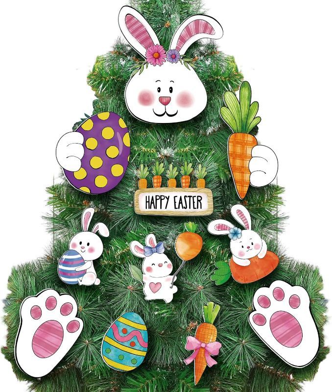 Photo 1 of 11 Pcs Easter Bunny Tree Topper Rabbit Egg Carrot Easter Tree Ornaments Decorations for Easter Holiday Indoor Outdoor Home Decorations Party Supplies
