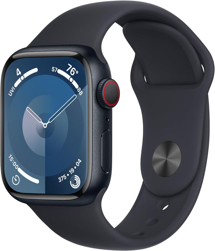 Photo 1 of Apple Watch Series 9 [GPS + Cellular 41mm] Smartwatch with Midnight Aluminum Case with Midnight Sport Band S/M. Fitness Tracker, ECG Apps, Always-On Retina Display
