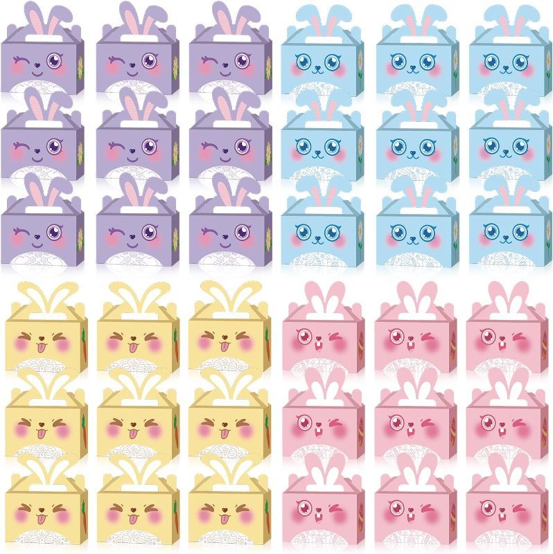 Photo 1 of 48PCS Happy Easter Gift Boxes Bunny Eggs Gift Boxes with Handle, 1pc Cute Non woven Easter Bag Basket Containers Candy Goodies Party Favor Supplies Stuffers for Kids Home School Classroom Decorations
