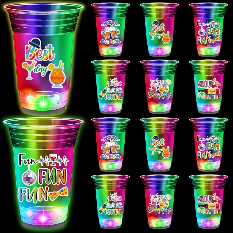 Photo 1 of 36 Pcs 16 oz Glowing Party Cups Glow in the Dark Cups with LED Coaster and Waterproof Cute Stickers for Birthday Weddings Carnival Holidays Indoor Outdoor Party Supplies
