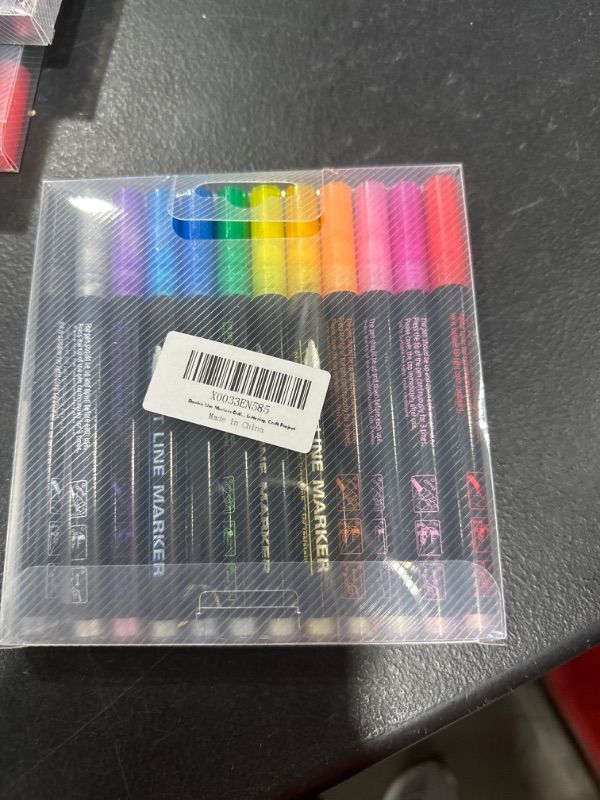 Photo 2 of 12 Colors Glitter Markers Double Line Markers Outline Pens, Super Squiggles Glitter Outline Marker Set, Drawing Pen for Card Making, DIY Art Drawing, Lettering, Craft Project