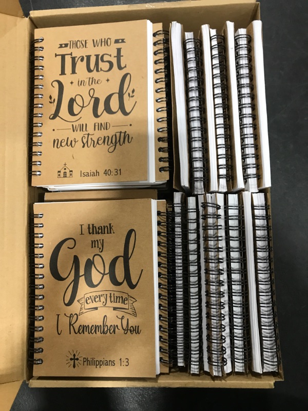 Photo 2 of 50 Pcs Christian Spiral Notebook Gifts Bulks Bible Verse Journal Notebook 4 x 5.5 Inch Inspirational Kraft Notebook with Lined Paper Religious Notebooks Memo Notepads for Office School Travel