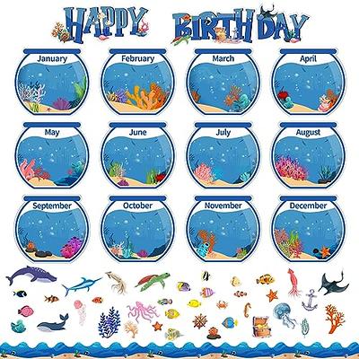 Photo 2 of 48 Pcs Under The Sea Birthday Bulletin Board Set, Ocean Theme Happy Birthday Bulletin Board Sea Animal Fish Tank Cutouts for Classroom Wall Calendar Decor Ocean Party Decoration