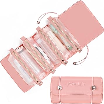 Photo 2 of eWonLife Travel Makeup Bag, Toiletry Bag Women Travelling, Cosmetic Bag 4 in 1 Portable with Large Capacity, Detachable Makeup Pouch Case, Waterproof and Breathable Makeup Organizer(Pink)
