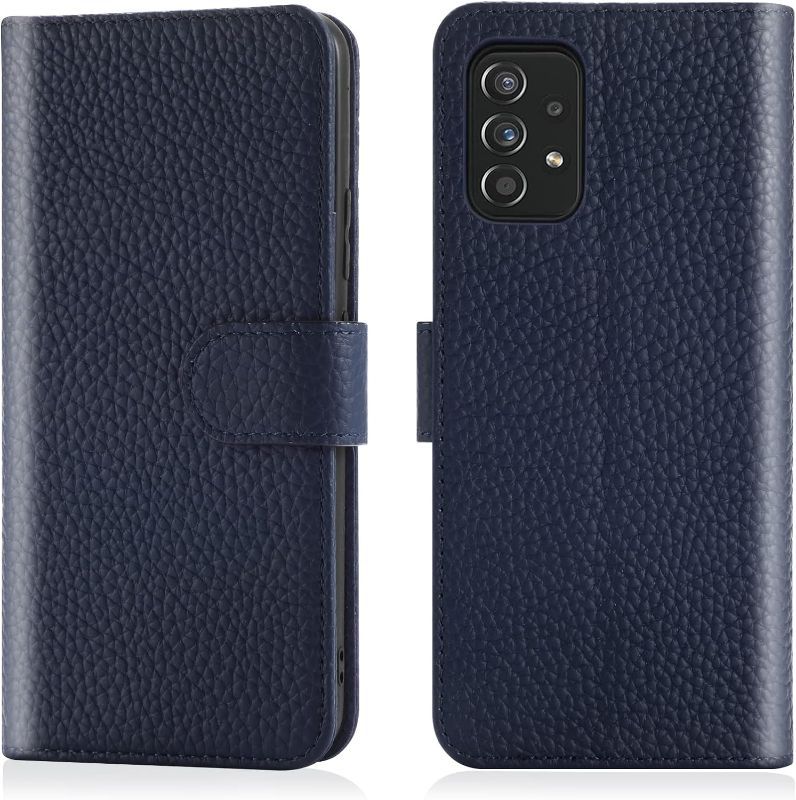 Photo 1 of for Samsung Galaxy A53 5G 6.5" Wallet Case [RFID Blocking] Cowhide Genuine Leather Flip Folio Book Cover Credit Card Holder 3 Card Slot [Kickstand Function] Men Women (Navy Blue)
