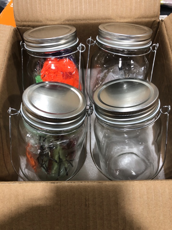 Photo 1 of 4 MASON JARS WITH LIDS AND HANDLES WITH HALLOWEEN FILLERS 