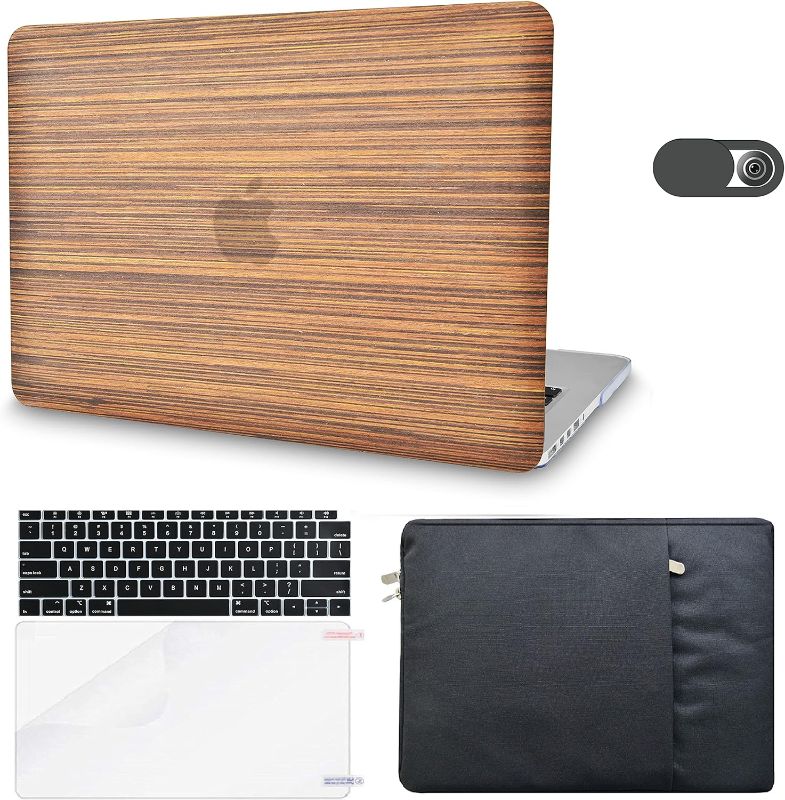 Photo 1 of Compatible with MacBook Pro 13 inch Case A2159 A1989 A1706 A1708 Touch Bar ltalian Leather Hard Shell + Keyboard Cover + Sleeve + Screen Protector + Webcam Cover (Wood Leather 2)
