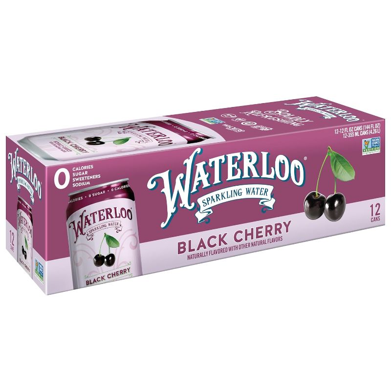 Photo 1 of 2 PACK Waterloo 2183341 12-12 Fl Oz Black Cherry Sparkling Water EXP 2/24/2024
