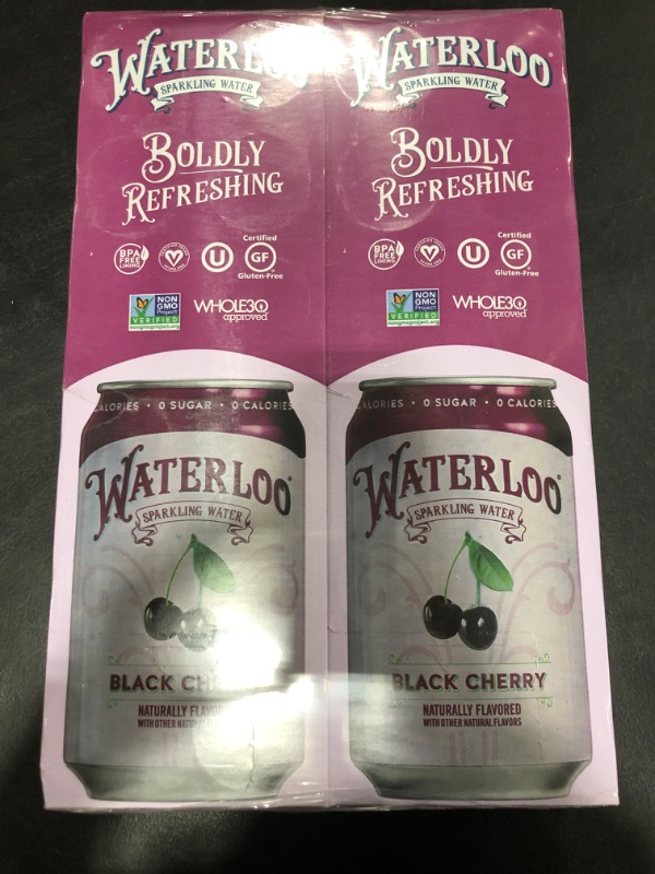 Photo 2 of 2 PACK Waterloo 2183341 12-12 Fl Oz Black Cherry Sparkling Water EXP 2/24/2024
