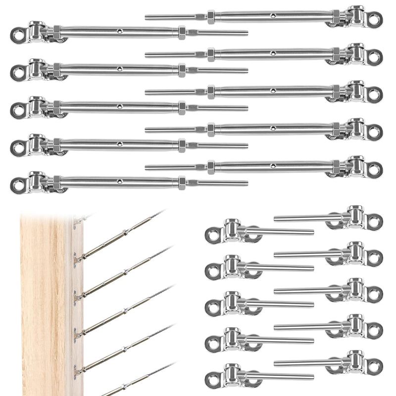 Photo 1 of 10Pairs Rope Cable Railing Kit SS 316 1/8" Deck Railing kit for Metal Post Deck Stairs System (SS316, Silvery, 20)