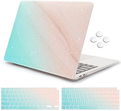 Photo 2 of iCasso Compatible with MacBook Air 13 inch Case 2022, 2021-2018 Release A2337 M1 A2179 A1932 Retina Display Touch ID, Glitter Hard Shell Case + Keyboard Cover + Screen Protector - Marble Glitter