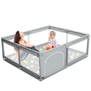 Photo 1 of ZSW Baby Playpen for Babies and Toddlers with Anti-Slip Base, 50”×50” Safe Play Yard for Babies Indoor & Outdoor Large Fence, Sturdy Kids Activity Center (Gray)