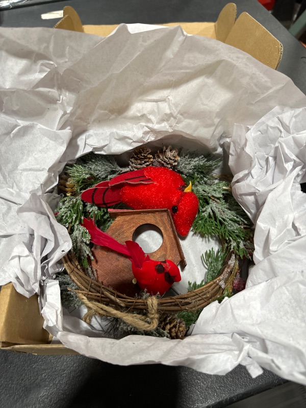 Photo 1 of 2pcs Small Christmas Wreath with Cardinal, 9-inch Mini Wreaths for Cabinets, Cabinet Wreaths for Kitchen Christmas, Wreaths for Windows (Cardinal)