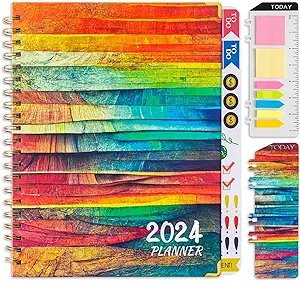 Photo 1 of Planner 2024 Daily Weekly Monthly Teacher Planner, 8.5"x11", Academic Hardcover Planner DEC 2023 to DEC 2024, 13-Month School Organizer, Spiral Notebook with Stickers, Inner Pocket, Coated Tabs
