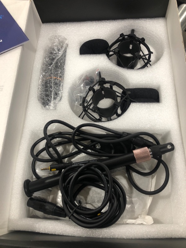 Photo 2 of Podcast Equipment Bundle for 2, Audio Mixer with Condenser Microphone and 48V Phantom Power Supply Audio Interface for Live Stream/Record/Game HS-AP902-2