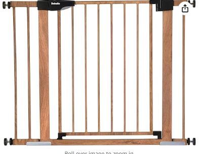 Photo 1 of BABELIO Metal Baby Gate with Wood Pattern, 29-40" Easy Install Pressure Mounted Dog Gate, Ideal for Stairs and Doorways, with Wall Protectors and Extenders, No Tools Required