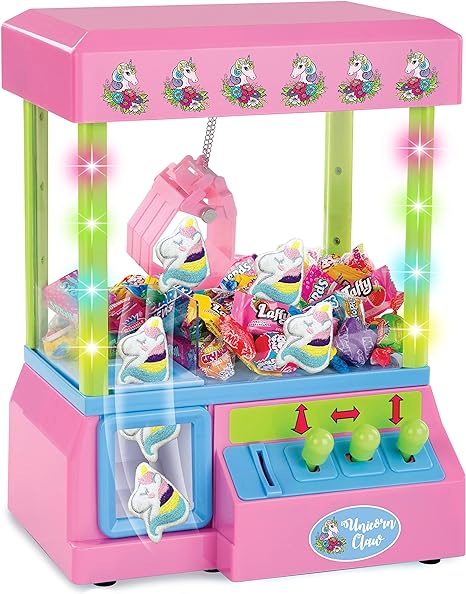 Photo 1 of Bundaloo Unicorn Claw Machine Arcade Game with Lights and Sound, Candy Grabber & Prize Dispenser Vending Toy for Kids with 3 Plush Mini Unicorn Prizes
