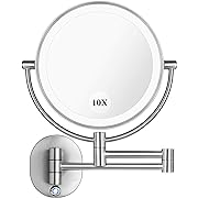 Photo 1 of  LED Wall Mount Makeup Mirror with 10x Magnification, 8.5'' Double Sided 360° Swivel Vanity Mirror with 13.7" Extension and Adjustable Light for Bathroom & Bedroom, Brushed Finished
