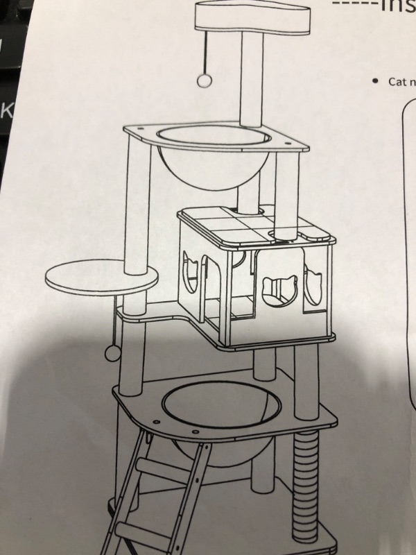 Photo 1 of  Cat Tree with Acrylic Dome, Wooden Cat Tree No Carpet, Multi-Level Wood Cat Tower with Large Cat Condo, Round Top Perch, Scratching Post