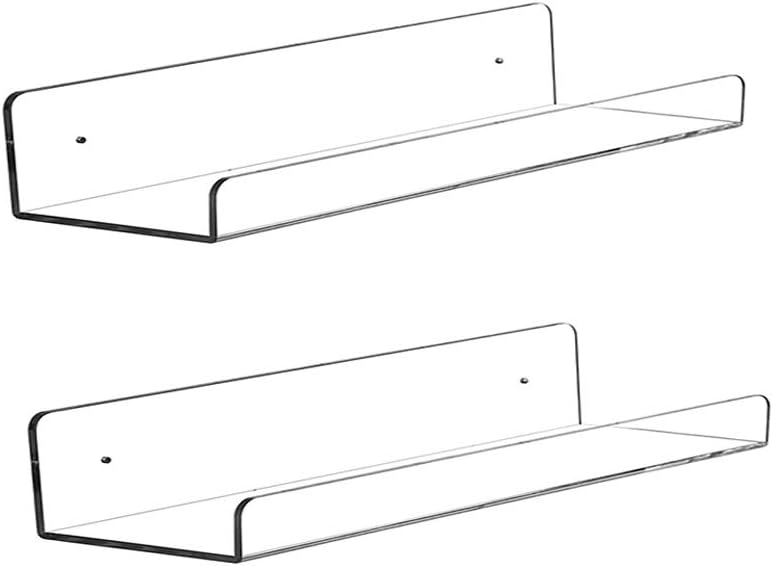 Photo 1 of CY craft Wall Mounted Acrylic Floating Shelf 15 Inch Clear Ledge Shelf, Invisible Nursery Kids Bookshelf 5MM Thick Bathroom Storage Shelves Toy Display Organizer, Set of 2

