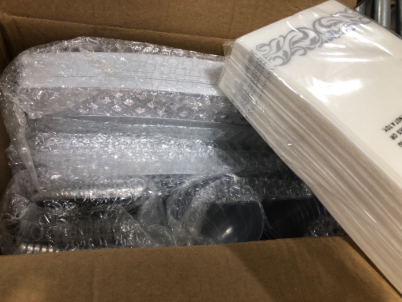 Photo 2 of 175 Piece Silver Dinnerware Set 25 Guest-50 Diamond Square Plastic Plates-25 Silver Plastic Silverware-25 Silver Plastic Cups-25 Silver Paper Napkins, FOCUSLINE Disposable Dinnerware Set
