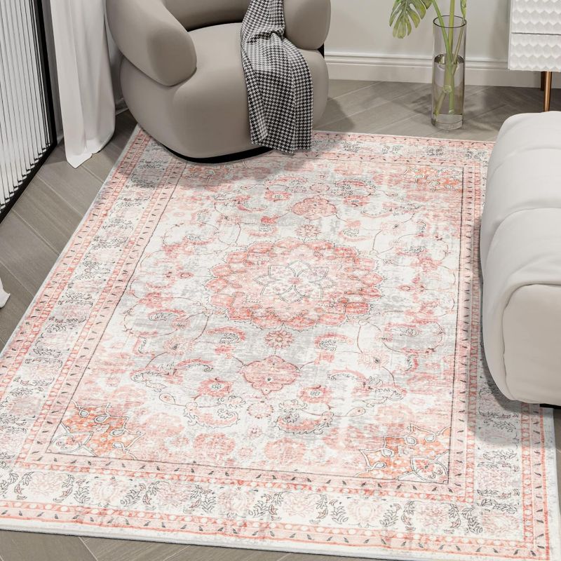 Photo 1 of Auruge Area Rug - 8x10 Indoor Vintage Rugs Soft Fuzzy Shaggy Carpet Distressed Pink Accent Rug Non-Slip Non Shedding & Machine Washable Rug for Dining Room Living Room Bedroom Office
