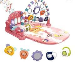 Photo 1 of Baby Play Mat Baby Gym,Funny Play Piano Tummy Time Baby Activity Gym Mat with 5 Infant Learning Sensory Baby Toys, Music and Lights Boy & Girl Gifts for Newborn Baby 0 to 3 6 9 12 Months (Pink)