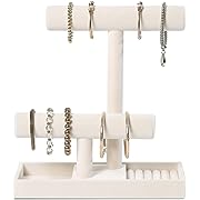 Photo 1 of  Multi-Functional 2 Tier Jewelry Holder,Necklace Bracelet Holder with Earrings Rings Tray,Jewelry Organizer Stand for Scrunchie Watches(Beige Velvet)