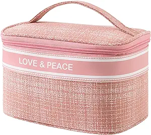 Photo 1 of Bleutty Makeup Bag Organizer for Women, Travel Essentials Large Capacity Portable Cosmetic Bag with Zipper Handle, Perfect for Travel and Daily Use -Pink