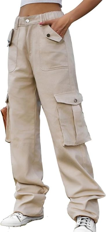 Photo 1 of FMEYOA Cargo Pants for Women High Waisted Baggy Y2K Straight Wide Leg Pants with 5 Pockets SIZE M