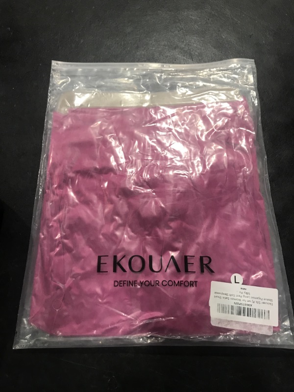 Photo 2 of Ekouaer Satin Pajama Set Womens Silk Short Sleeve V Neck Shirt with Long Pant Soft Loungewear Pjs Set SIZE L