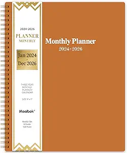 Photo 1 of 2024-2026 Monthly Planner/Calendar - 3 Year Monthly Planner 2024-2026, Jan 2024 - Dec 2026, 9'' x 11'', Calendar Planner with 36 Months Tabs, Double-side Pocket, Holidays, Notes Pages-Brown 