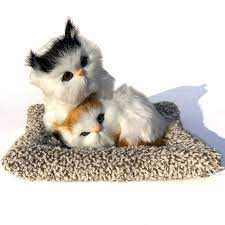 Photo 1 of 2 in 1 Simulation Furry Kittens Realistic Couple Cats on Rug/Home Shelf Car Decorative Statue - Pad Filled with Activated Carbon Beads (Calico)