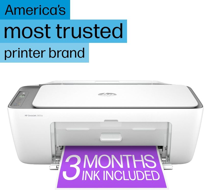 Photo 1 of HP DeskJet 2855e Wireless All-in-One Color Inkjet Printer, Scanner, Copier, Best-for-home, 3 months of ink included (588S5A)

