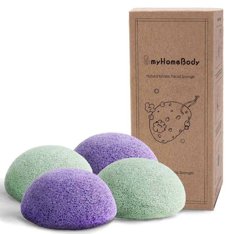 Photo 1 of 3 pack myHomeBody Natural Konjac Facial Sponges - for Gentle Face Cleansing and Exfoliation (2 Lavender Purple, 1 Aloe Green)
