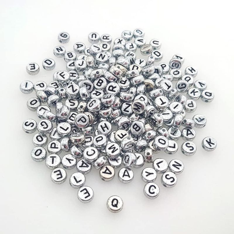 Photo 1 of 800+ Pieces 4x7mm Silver Round Acrylic Number Letter Beads 0-9 Mixed Plastic Shape Loose Beads for Jewelry Making Bracelets Necklaces Key Chains (Black on Silver)