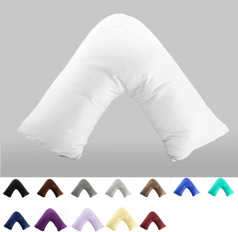 Photo 1 of 100% Cotton 300 Thread Count Soild Envelope Style V Shaped/Tri/Boomerang Standard Pillow Case Cushion Cover Only Cover No Insert (White)
