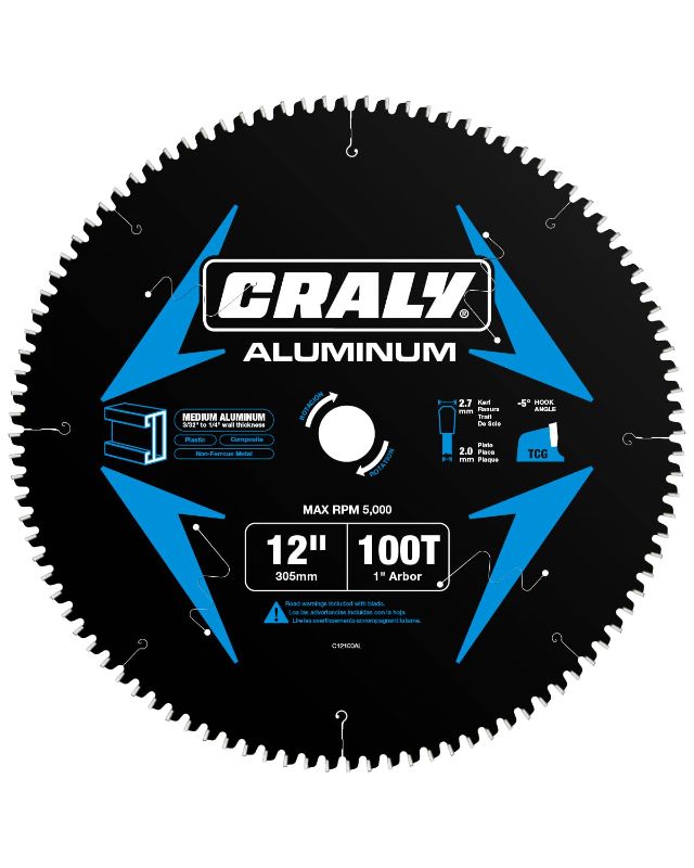 Photo 1 of 12 Inch 100 Teeth Aluminum and Non-Ferrous Metal Cutting Circular Saw Blade, 1 Inch Arbor, Carbide Tipped, Thin Kerf, Black Ice Coating, for Medium Aluminum, Plastic, Composite(C12100AL)
