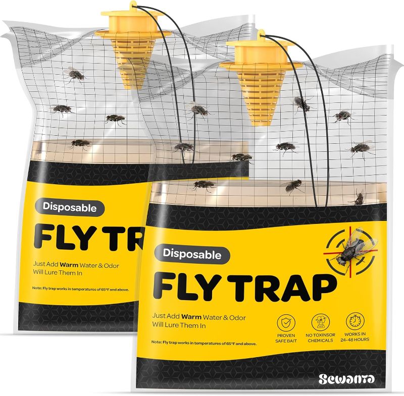 Photo 1 of Outdoor Fly Trap Bags [Set of 2] Disposable Fly Traps Outdoor - Hanging Fly Traps with dissolvable Non-Toxic Bait - Controls Flies for Patios, Barns and...
