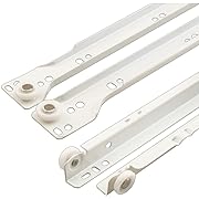 Photo 1 of Prime-Line R 7210 Drawer Slide Kit – Replace Drawer Track Hardware – Self-Closing Design –Fits Most Bottom/ Side-Mounted Drawer Systems –15-3/4 In. Steel Tracks, Plastic Wheels, White (1 Pair)
