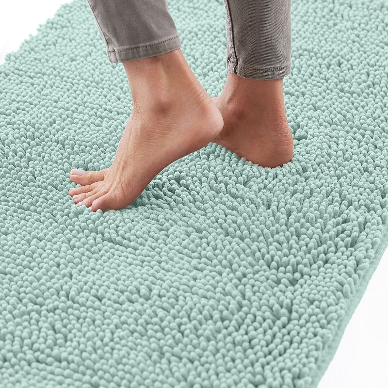 Photo 1 of Gorilla Grip Bath Rug Thick Soft Absorbent Chenille, Rubber Backing Quick Dry Microfiber Mats, Machine Washable Rugs for Shower Floor, Bathroom Runner Bathmat Accessories Decor, Seablue