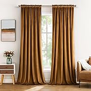 Photo 1 of MIULEE Golden Brown Velvet Curtains Thermal Insulated Blackout Curtain Drapes for Bedroom Living Room Darkening 96 Inches Long Curtains Panels Rod Pocket Set of 2
