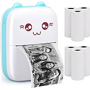 Photo 1 of Portable Printer, Mini Pocket Wireless Bluetooth Thermal Printers with 6 Rolls Printing Paper for Android iOS Smartphone, BT Inkless Printing Gift for Label Receipt Photo Notes Study Home Office, Blue
