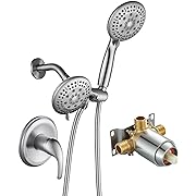 Photo 1 of Cobbe Shower Head with handheld, High Pressure Shower Faucet Set with Hose Adjustable Bracket Rubber Washers, Dual 2 In 1 Shower System Brushed Nickel(Valve Include)
