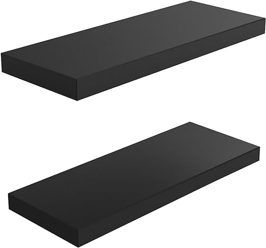 Photo 1 of )Amada HOMEFURNISHING Floating Shelves Wall Mounted, 15 x 7 Inch Wall Shelves for Bathroom, Bedroom, Living Room, Black Shelves Set of 2