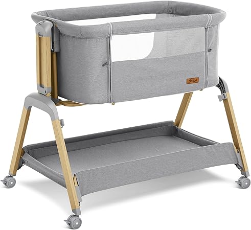 Photo 1 of 3 in 1 Baby Bassinet, Rocking Bassinets with Comfy Mattress and Wheels, Adjustable Height Bassinet Bedside Sleeper, Easy Folding Portable Crib for Newborn (Grey