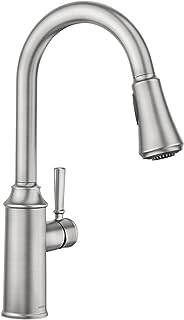 Photo 1 of Moen Conneaut Spot Resist Stainless One-Handle High Arc Kitchen Sink Faucet with Power Boost Pull Down Sprayer, 87801SRS + Deck Mounted Kitchen Lotion or Soap Dispenser with Refillable Bottle, 3942SRS Faucet + Deck Mounted Dispenser 3942SRS