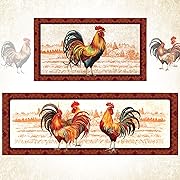 Photo 1 of Bencailor 2 Pcs Farmhouse Kitchen Rugs Farm Rooster Welcome Door Mats Non Slip Washable Decorative Doormat Absorbent Carpets Floor Mat for Indoor Outdoor Home Decorations (Retro Red Rooster)
